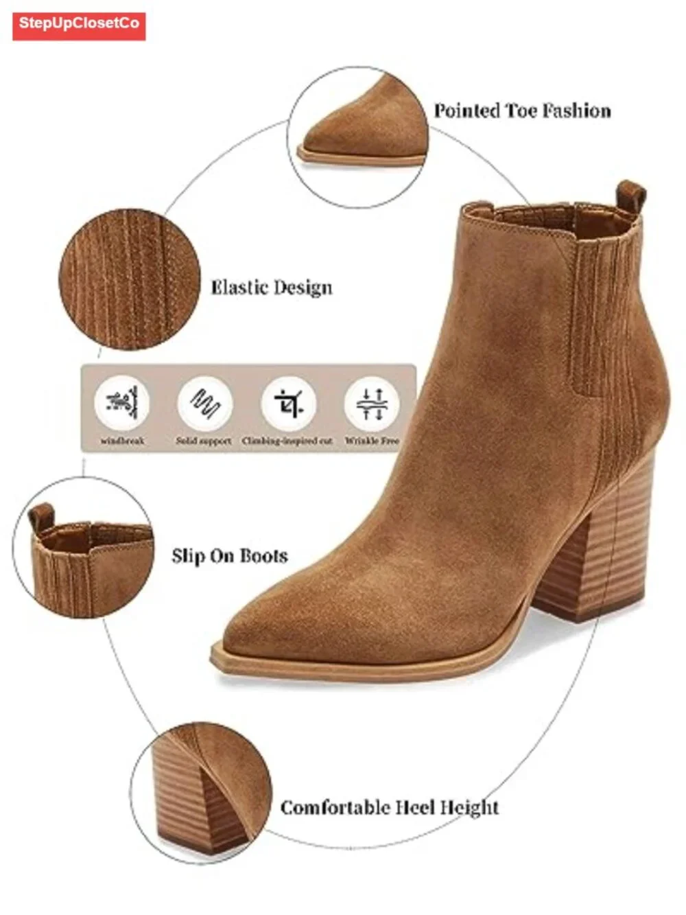 Faux Suede Ankle Boots Pointed Toe Chunky Heel Women's Booties Faux Fur Lined